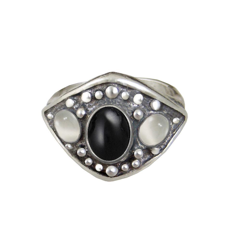 Sterling Silver Medieval Lady's Ring with Black Onyx Size 9
